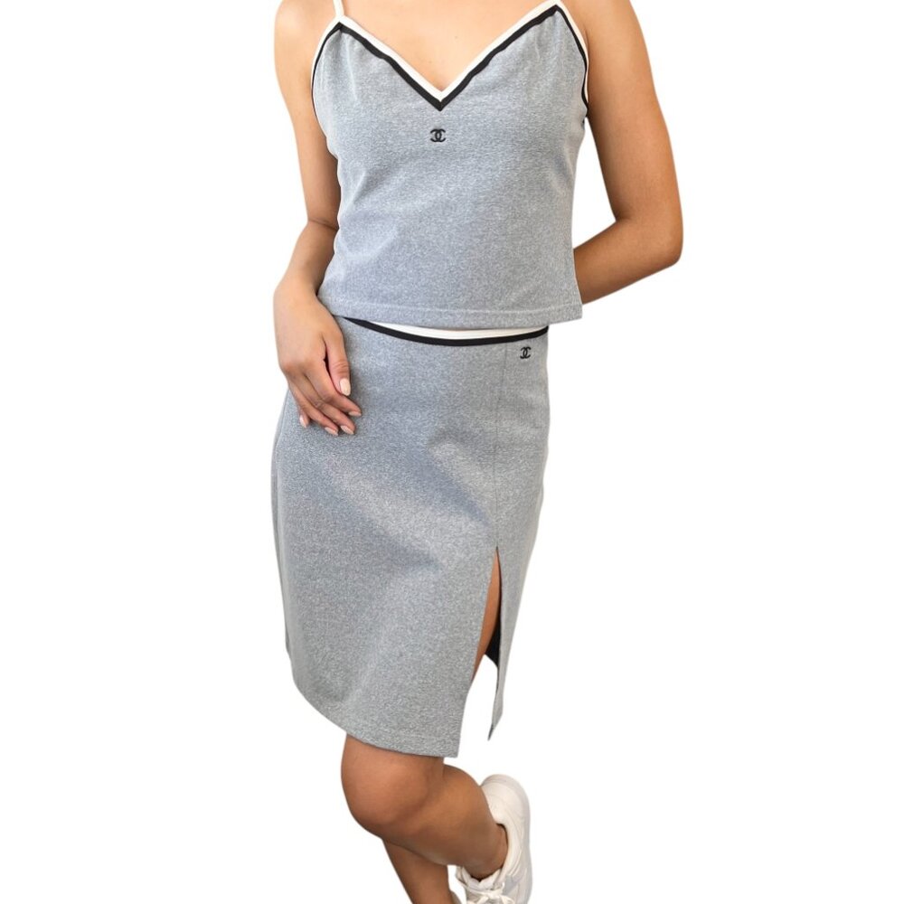 CHANEL Vintage 98P CC Logo Camisole Skirt Set #38 Separate Gray White [105310]